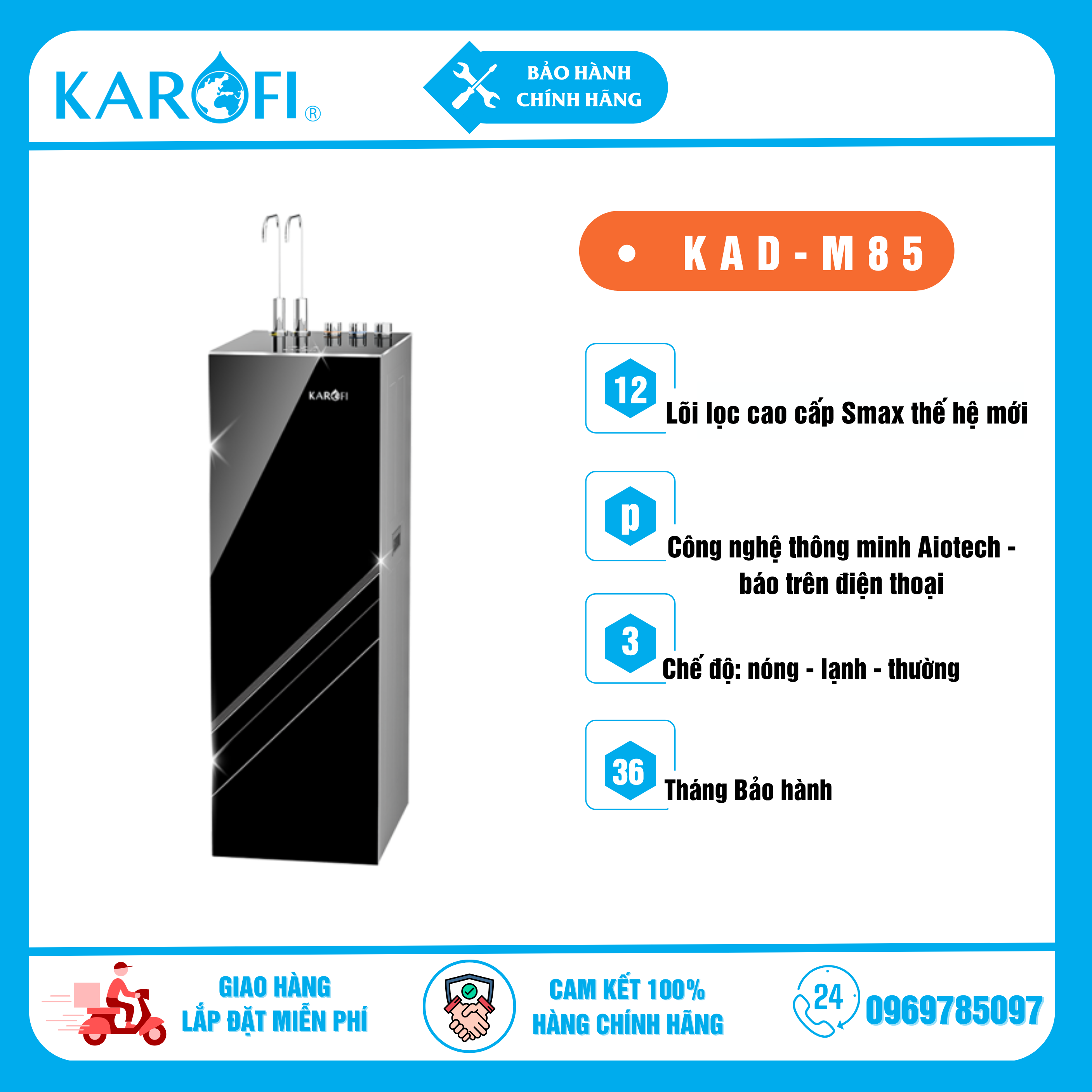 MÁY LỌC NƯỚC RO NÓNG LẠNH NGUỘI KAROFI KAD-M85